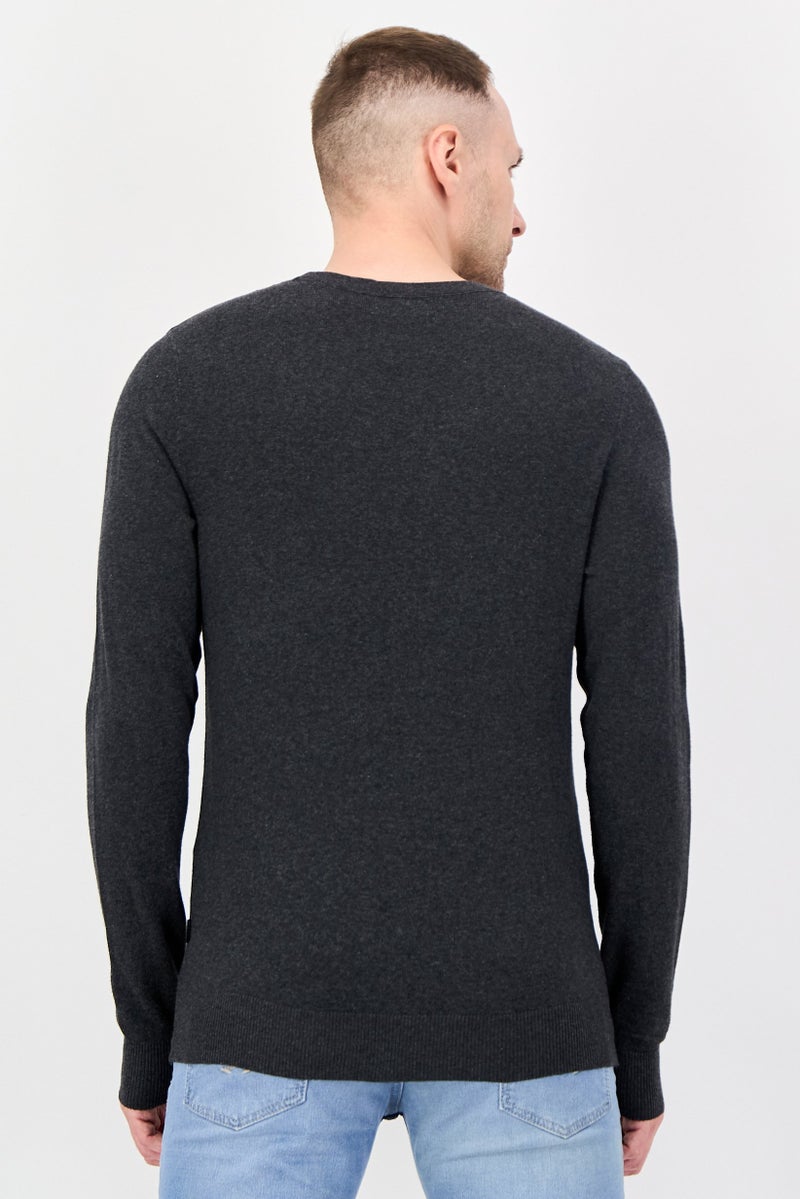 JACK & JONES Men Crew Neck Knitted Sweater, Dark Grey - Image 3